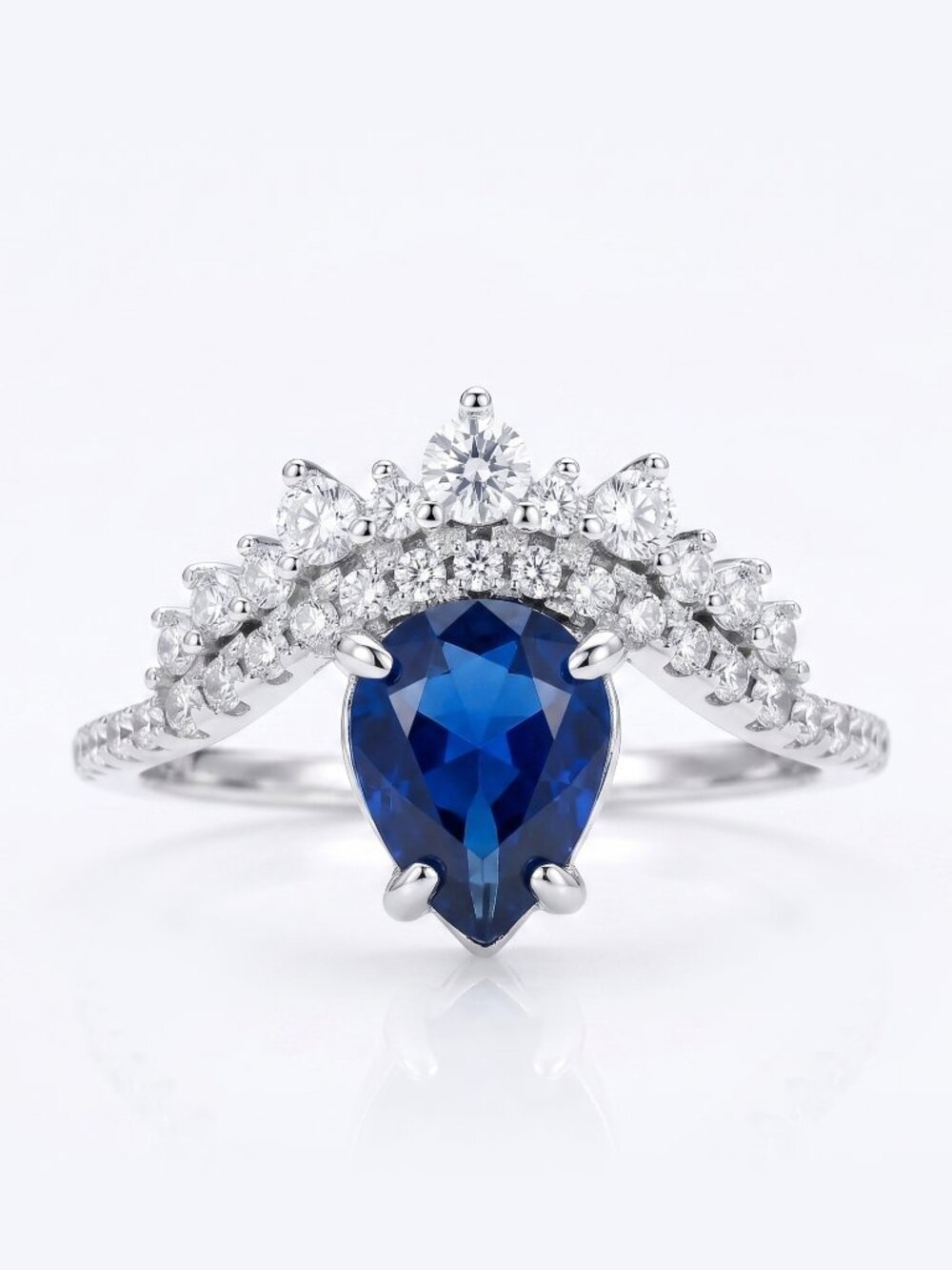 Blue Sapphire Crown Princess Ring, 925 Sterling Silver Charmed Aroma